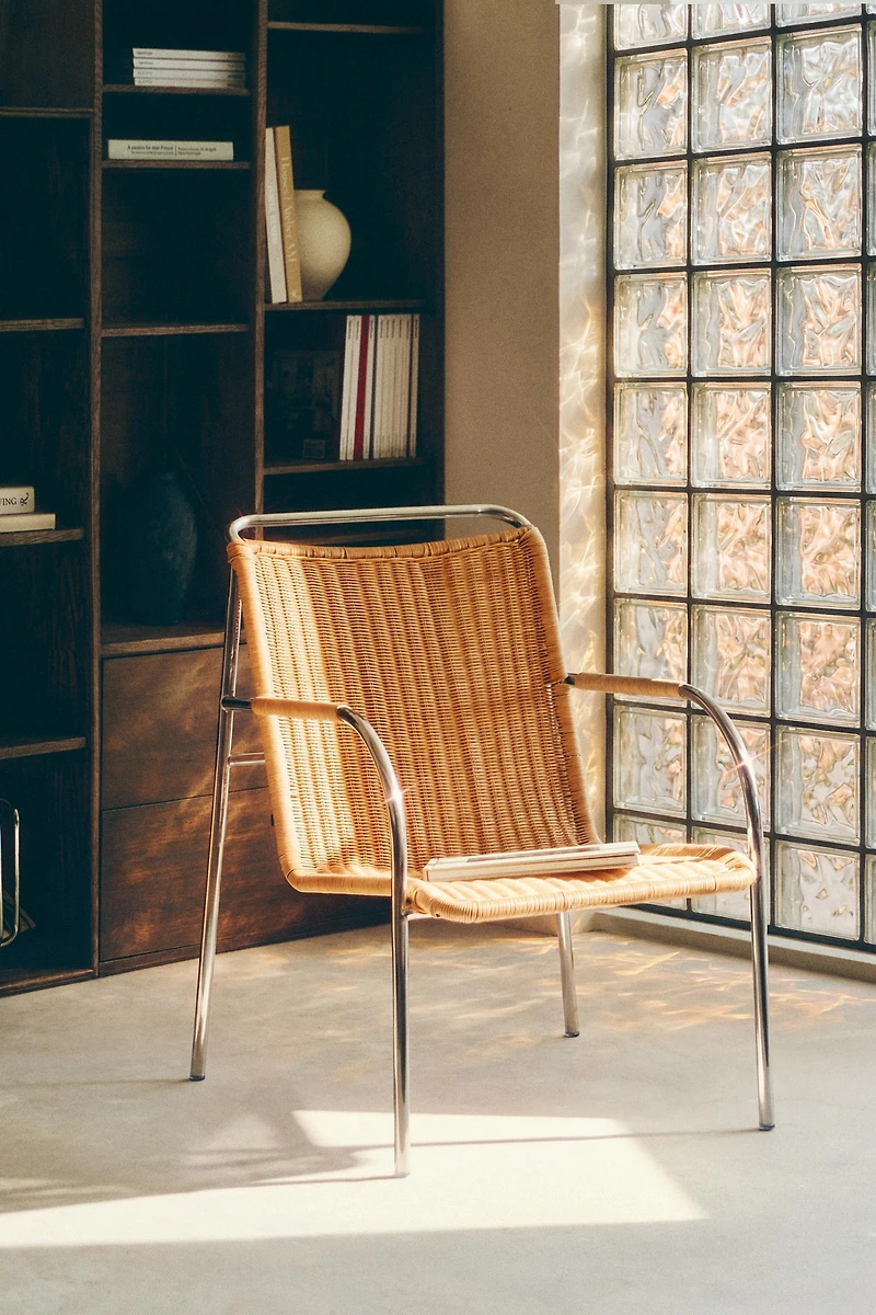 RATTAN AND STEEL ACCENT CHAIR