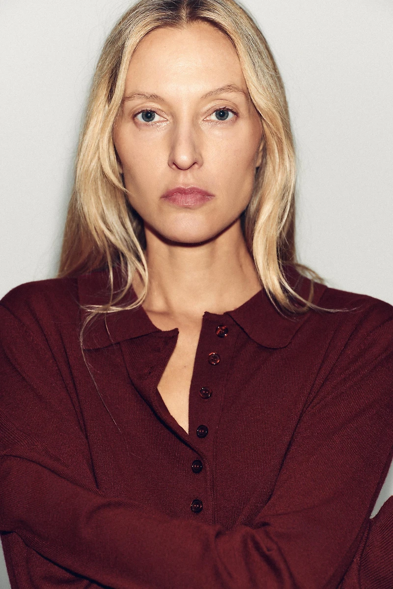 PLAIN KNIT POLO SWEATER