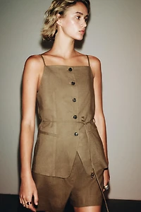 LINEN BEADED BELT VEST