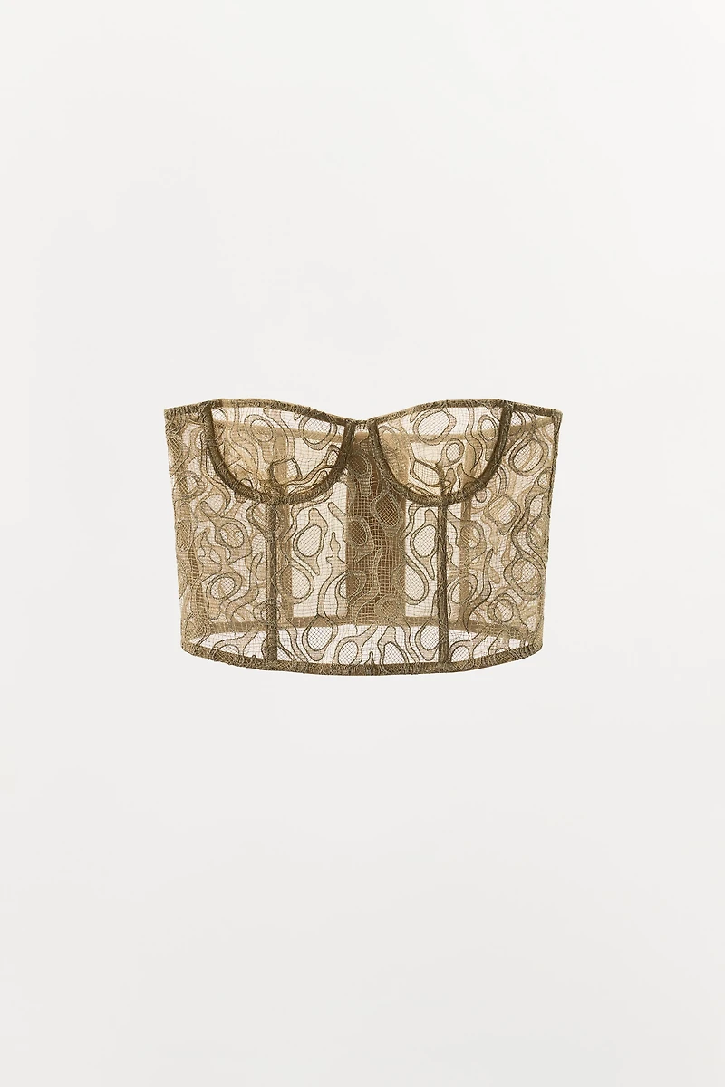 METALLIC THREAD LACE UNDERWIRE CORSET