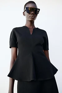 PUFF SLEEVE PEPLUM TOP
