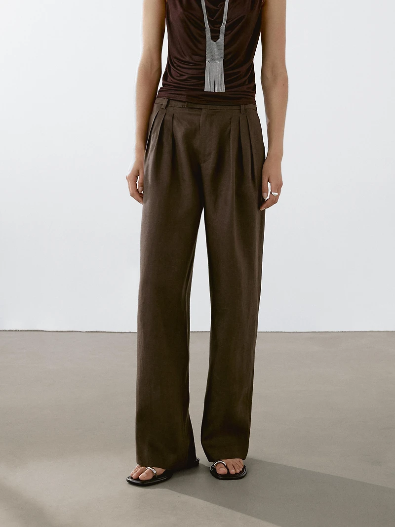 100% linen triple darted trousers