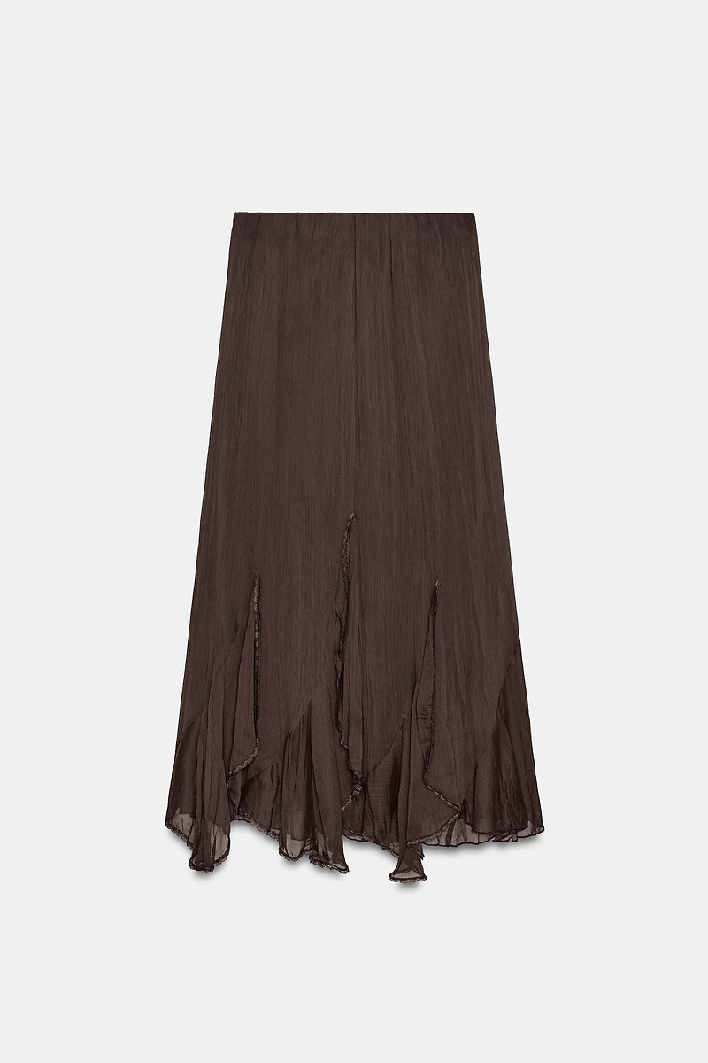 RUFFLED LACE MIDI SKIRT