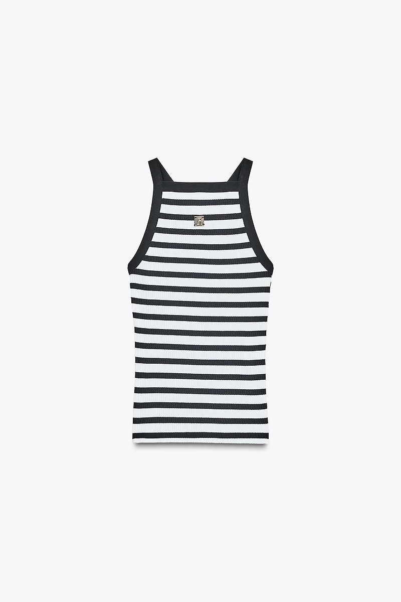 ZARA STRIPED BROOCH TOP