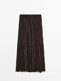 Long pleated skirt with embroidered detail