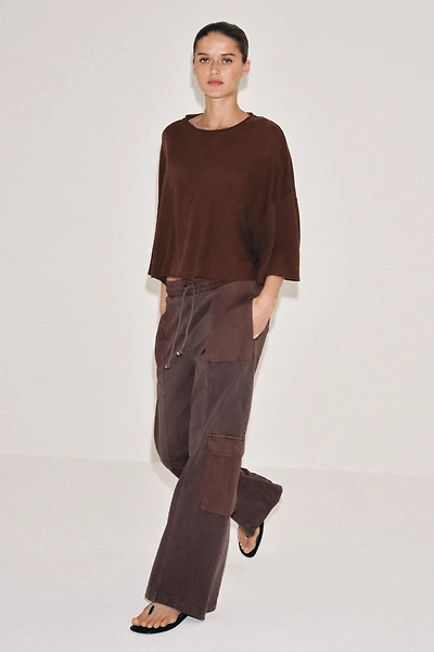 COTTON AND LINEN CAPE T-SHIRT