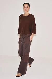 COTTON AND LINEN CAPE T-SHIRT