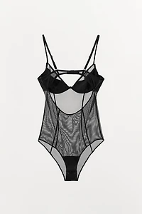 SEMI-SHEER PLEATED BODYSUIT