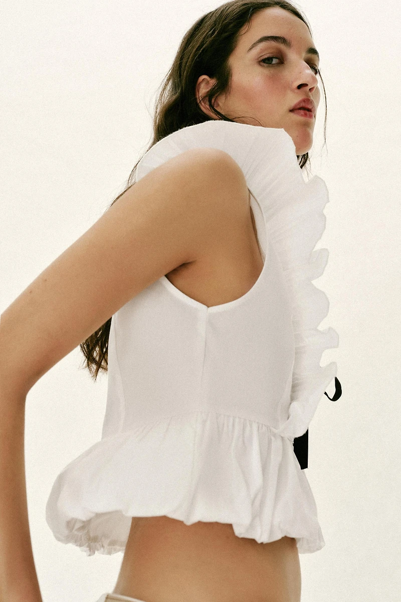 PLEATED RUFFLE BOW TOP