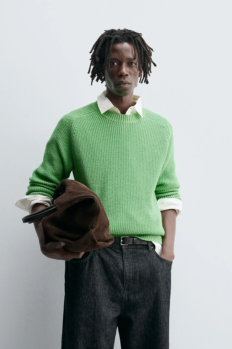 TEXTURED COTTON-CASHMERE SWEATER