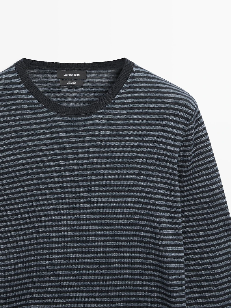 Linen sweater with striped detail