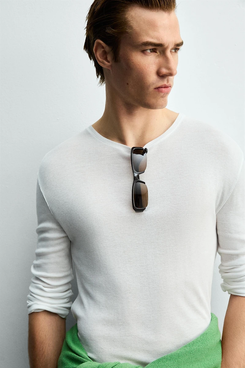 VISCOSE TEXTURED LONG SLEEVE T-SHIRT
