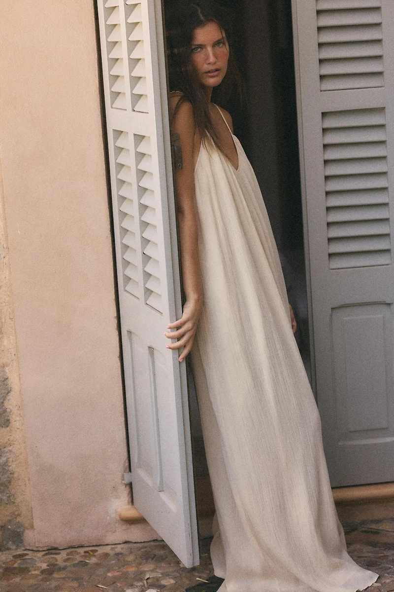 LONG TEXTURED STRAP JUMPSUIT