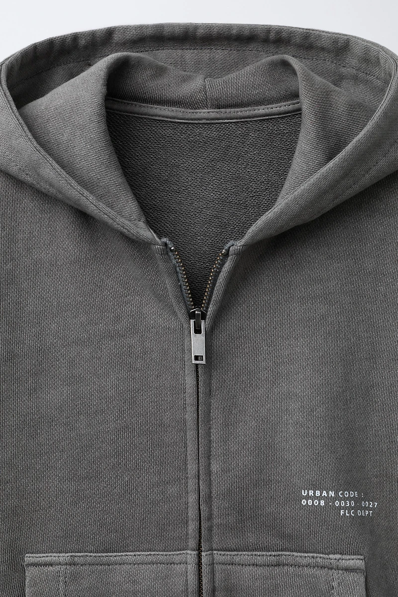 GARMENT DYE ZIPPERED SWEATSHIRT