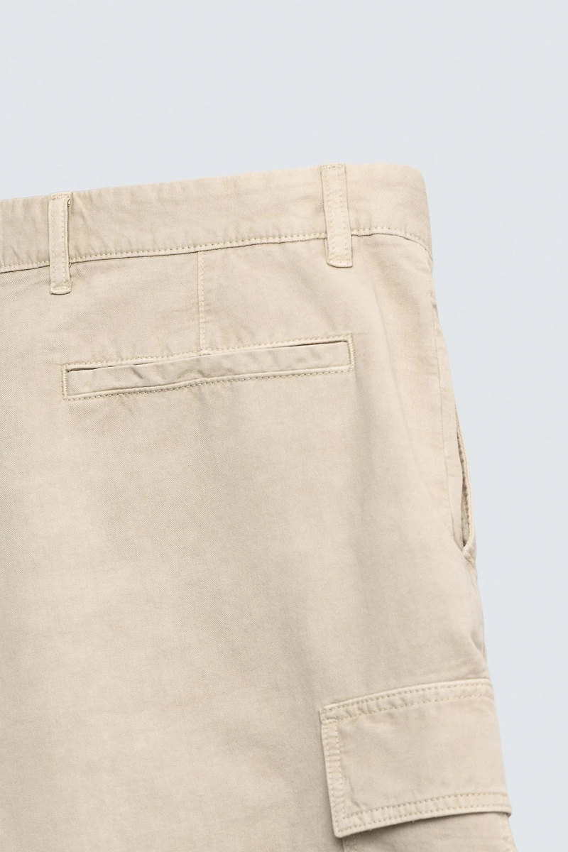 COTTON-LINEN BLEND CARGO SHORTS