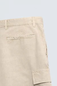 COTTON-LINEN BLEND CARGO SHORTS