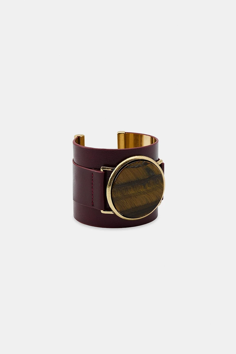 MAXI BRACELET RIGIDE CUIR PIERRE