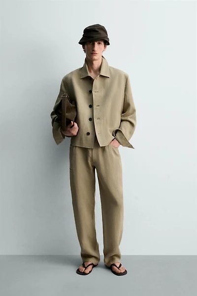 CROPPED FIT 100% LINEN OVERSHIRT