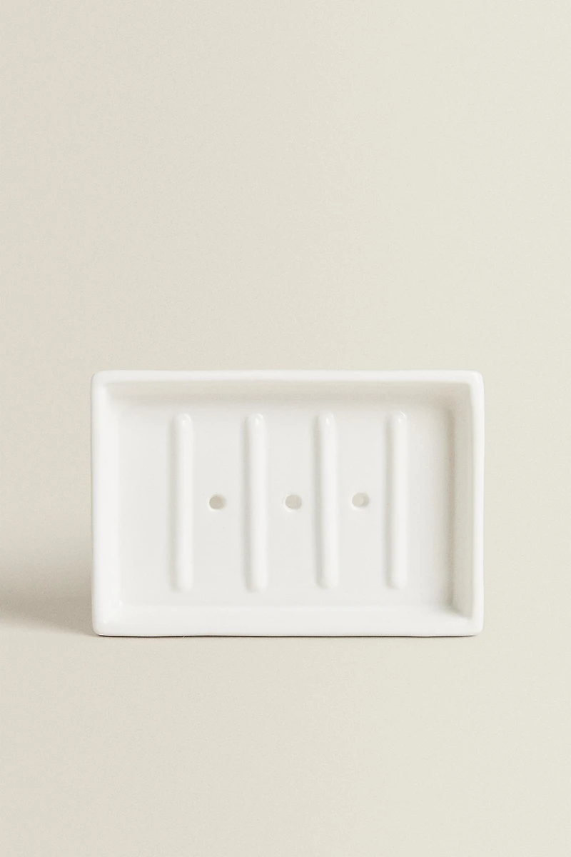 EARTHENWARE BATHROOM SOAP DISH WHITE