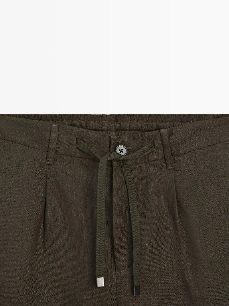 Total look linen Bermuda shorts with elasticated detail