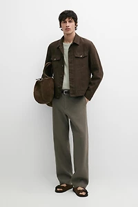 100% linen straight-leg trousers
