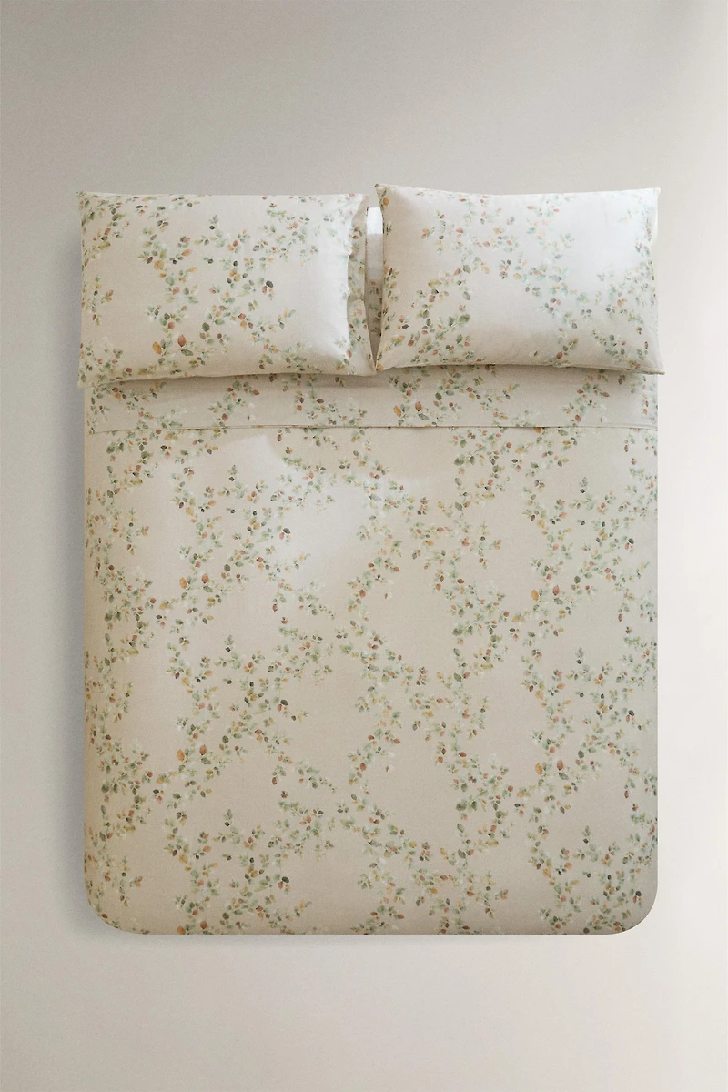 HOUSSE DE COUETTE SATIN IMPRIMÉ FEUILLES
