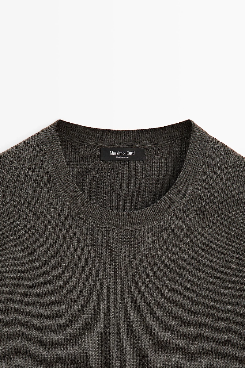 Short sleeve knit cotton blend sweater