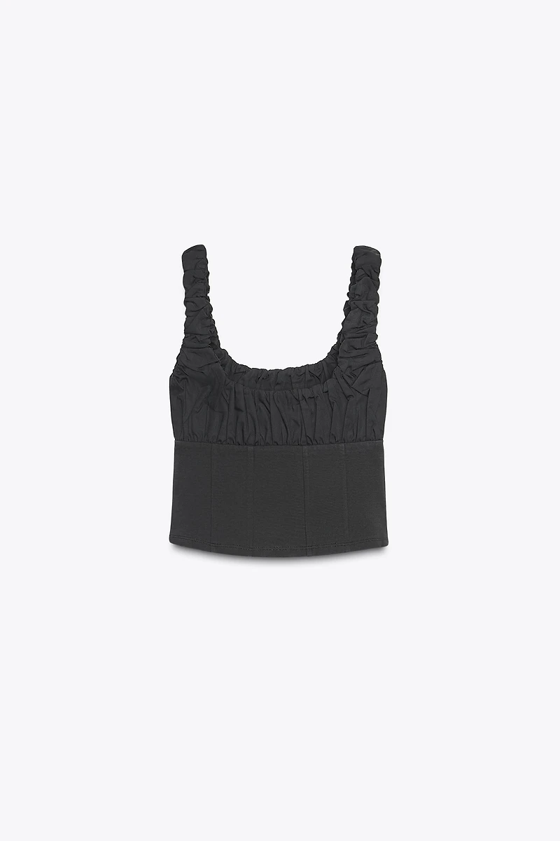 MIXED INTERLOCK POPLIN TOP