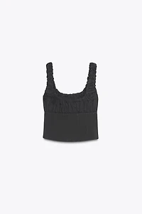 MIXED INTERLOCK POPLIN TOP