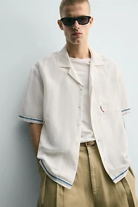 CHEMISE EN VISCOSE ET LIN AVEC BRODERIES CONTRASTE