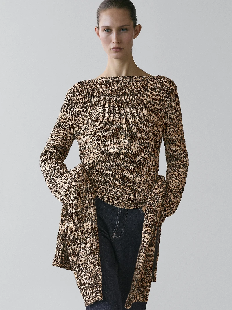 Mouliné cotton blend knit sweater
