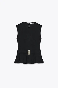 BOUCLÉ BUCKLE PEPLUM TOP