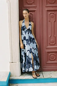 ROBE MI-LONGUE HALTER À IMPRIMÉ FLORAL