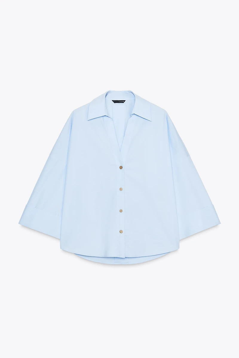 CHEMISE EN POPELINE À MANCHES LARGES