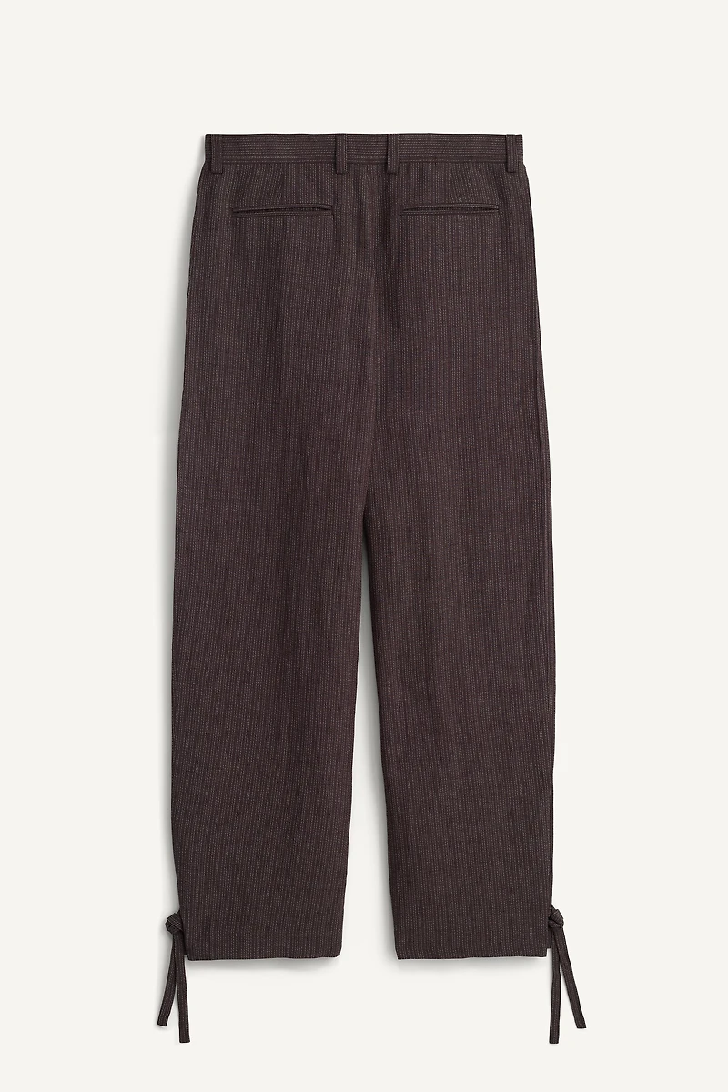 VISCOSE-LINEN STRIPED SUIT PANTS WITH SIDE PLEATS