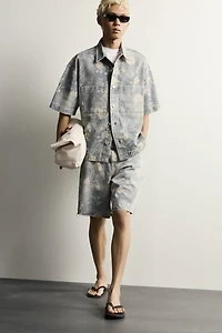 WASHED FLORAL PRINT RELAXED FIT SHORTS