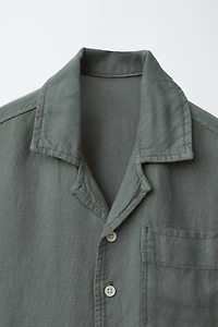 FLUID LINEN BLEND SPREAD COLLAR SHIRT