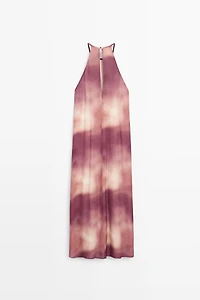 Robe longue fluide à encolure américaine et imprimé tie-dye