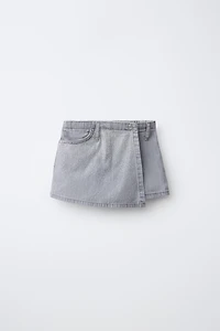 RHINESTONE DENIM BERMUDA SKIRT