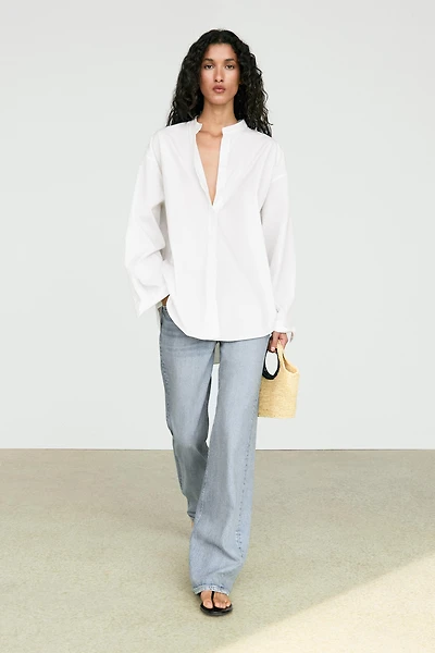 Poplin shirt with stand collar