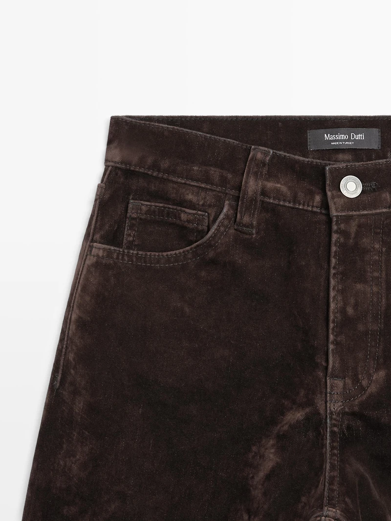 Jean straight mid-rise effet velours