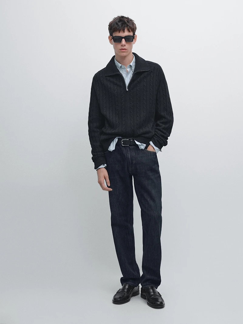 100% wool cable-knit zip-up cardigan