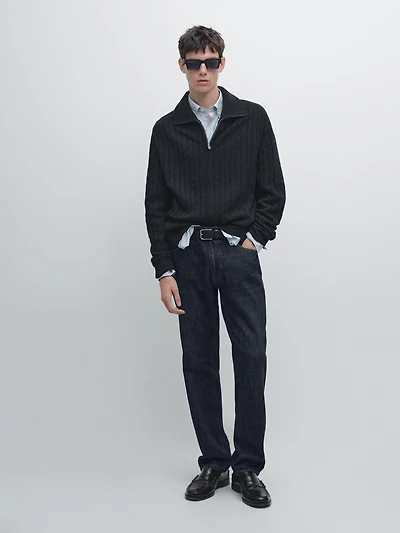 100% wool cable-knit zip-up cardigan