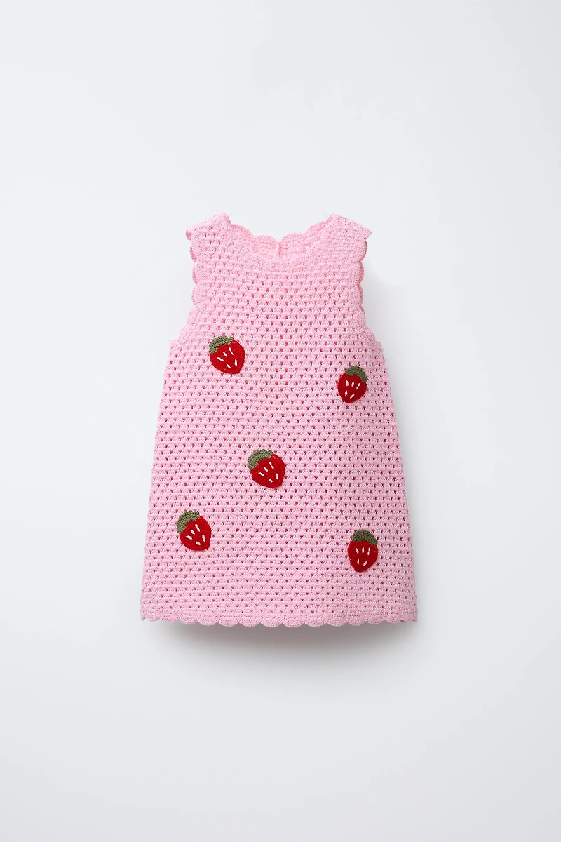 STRAWBERRY CROCHET KNIT DRESS