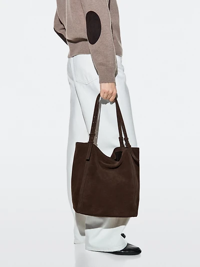 Split suede leather tote bag