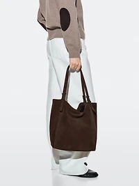 Split suede leather shopper bag