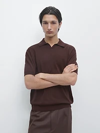 Cotton blend knit polo sweater