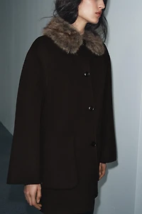 WOOL BLEND COAT WITH FAUX FUR COLLAR ZW COLLECTION