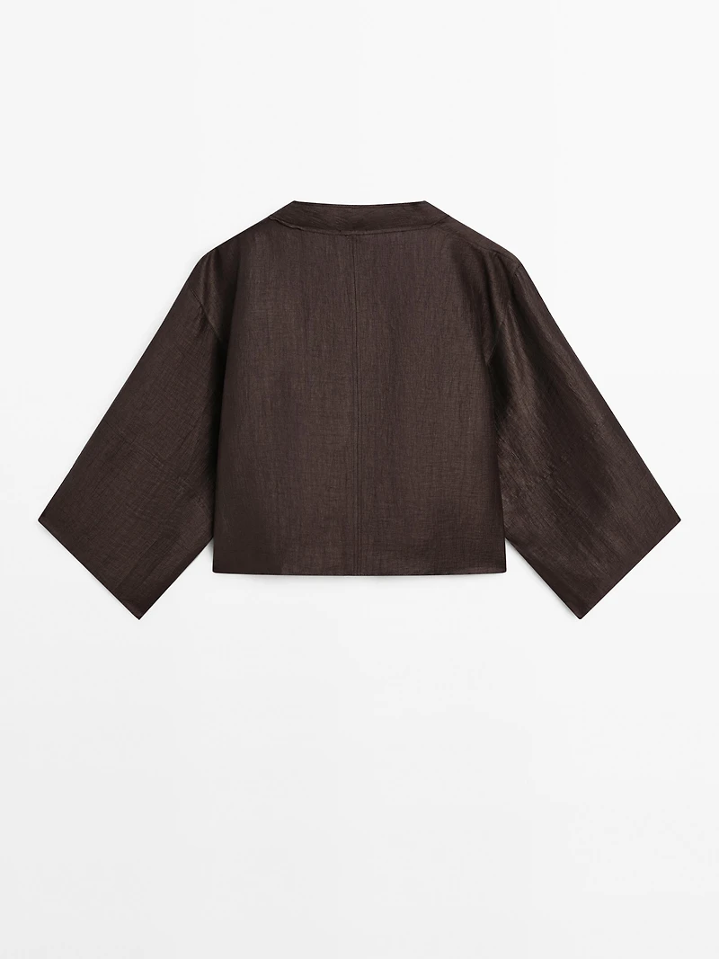 Linen blend crossover kimono