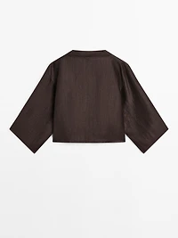 Linen blend crossover kimono
